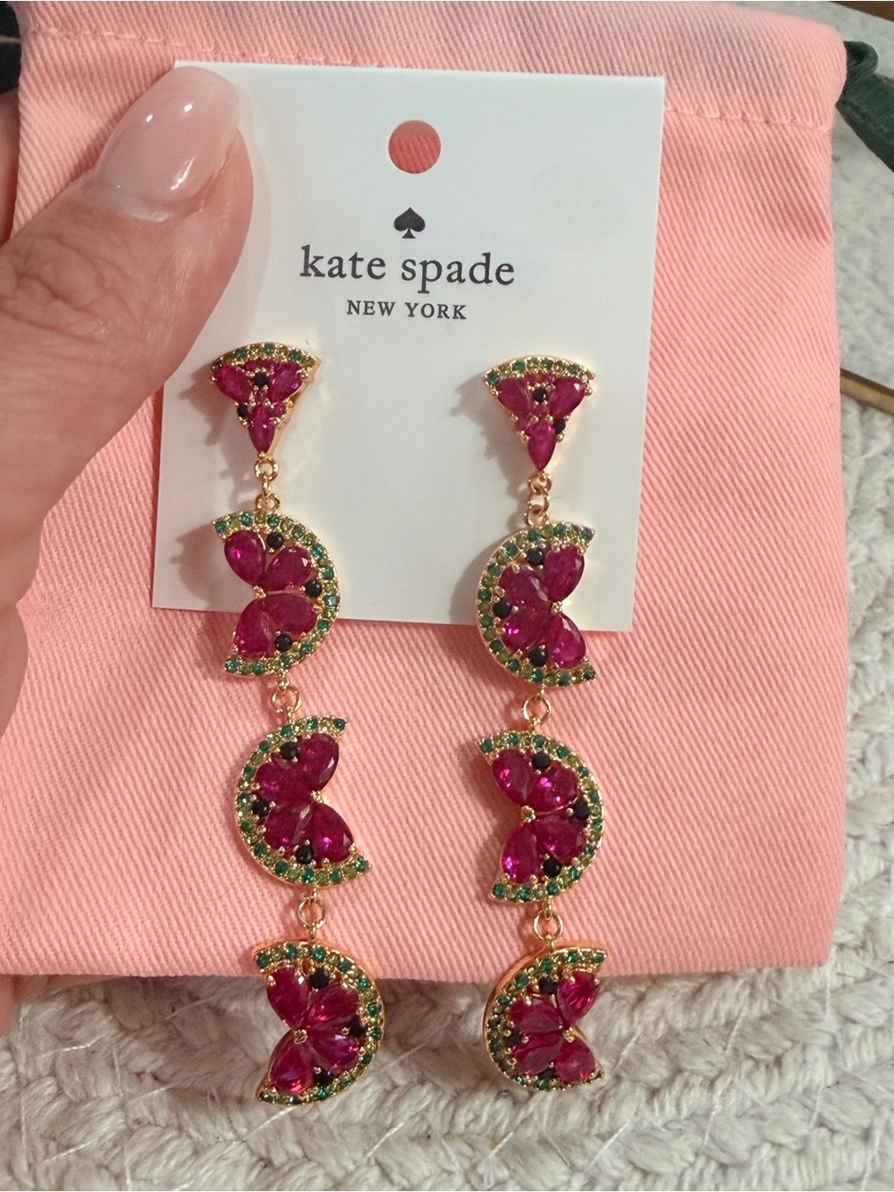 NEW | Kate Spade Ruby Rhinestones Hot Pink Watermelon Earring + KS Pink Dust Bag - Picture 3 of 7
